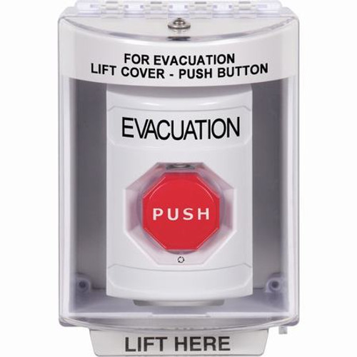SS2379EV-EN STI White Indoor/Outdoor Surface Turn-to-Reset (Illuminated) Stopper Station with EVACUATION Label English