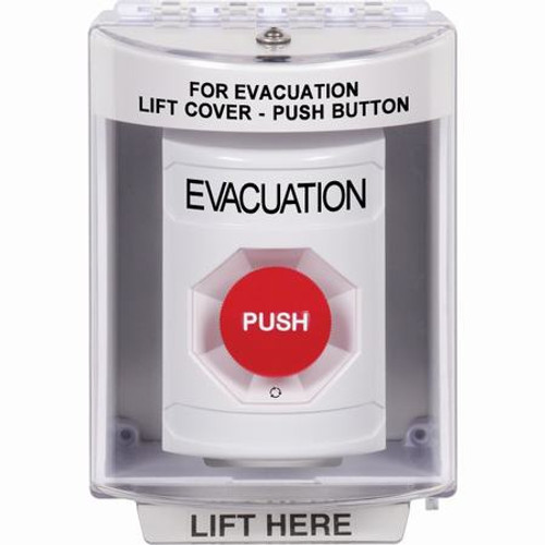 SS2381EV-EN STI White Indoor/Outdoor Surface w/ Horn Turn-to-Reset Stopper Station with EVACUATION Label English