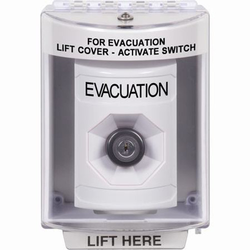 SS2383EV-EN STI White Indoor/Outdoor Surface w/ Horn Key-to-Activate Stopper Station with EVACUATION Label English