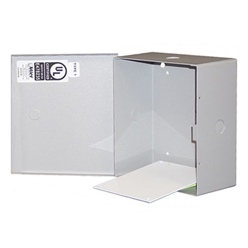 BW-98BPGUL Mier UL Listed NEMA Type 1 Indoor 7" W x 8" H x 3.5" D Metal Electrical Enclosure - Gray w/ Internal Removable 5" W x 6" H Back Panel