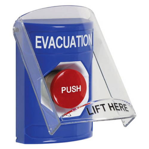 SS2421EV-EN STI Blue Indoor Only Flush or Surface Turn-to-Reset Stopper Station with EVACUATION Label English
