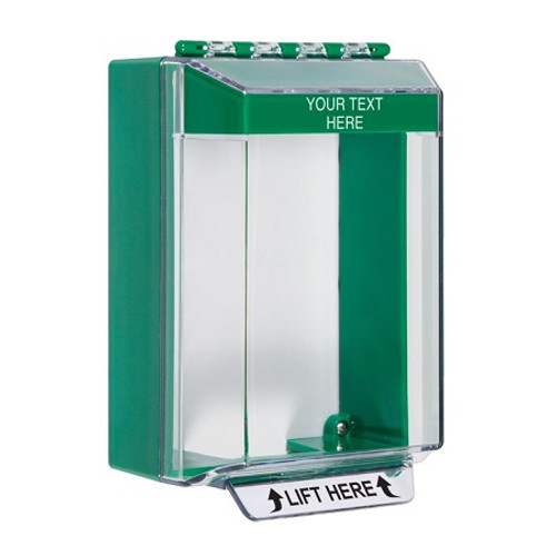 STI-14210CG STI Universal Stopper Low Profile Cover Surface Mount and Hood - Custom Label - Green - Non-Returnable