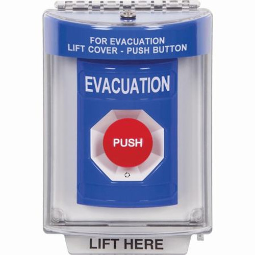 SS2431EV-EN STI Blue Indoor/Outdoor Flush Turn-to-Reset Stopper Station with EVACUATION Label English