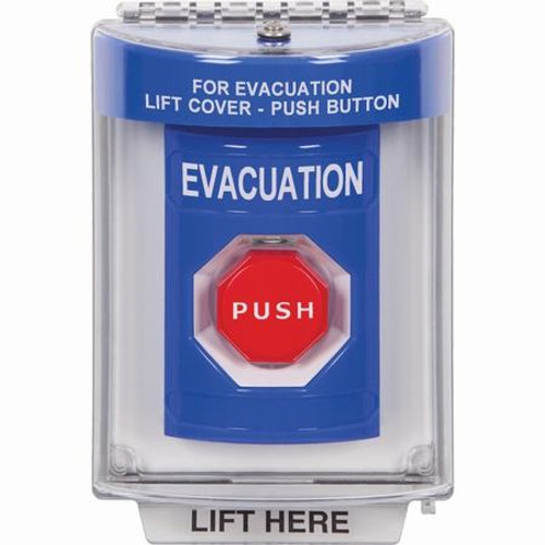 SS2435EV-EN STI Blue Indoor/Outdoor Flush Momentary (Illuminated) Stopper Station with EVACUATION Label English