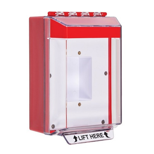 STI-14410NR STI Universal Stopper Low Profile Cover Enclosed Back Box, Sealed Mounting Plate and Hood - No Label - Red