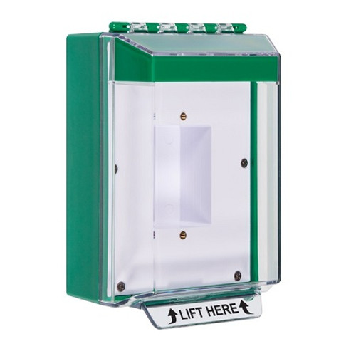 STI-14410NG STI Universal Stopper Low Profile Cover Enclosed Back Box, Sealed Mounting Plate and Hood - No Label - Green