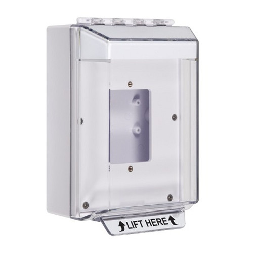 STI-14510NW STI Universal Stopper Low Profile Cover Enclosed Back Box, Open Mounting Plate and Hood - No Label - White