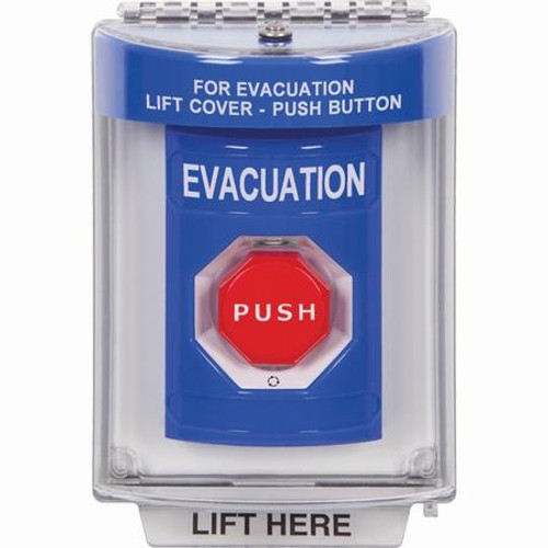 SS2449EV-EN STI Blue Indoor/Outdoor Flush w/ Horn Turn-to-Reset (Illuminated) Stopper Station with EVACUATION Label English