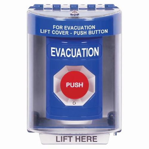 SS2471EV-EN STI Blue Indoor/Outdoor Surface Turn-to-Reset Stopper Station with EVACUATION Label English