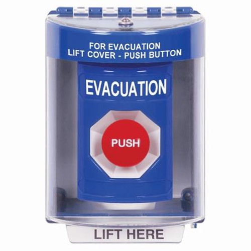 SS2474EV-EN STI Blue Indoor/Outdoor Surface Momentary Stopper Station with EVACUATION Label English