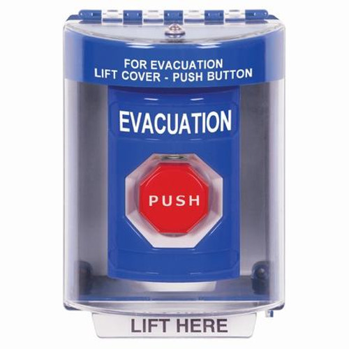 SS2475EV-EN STI Blue Indoor/Outdoor Surface Momentary (Illuminated) Stopper Station with EVACUATION Label English