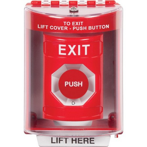 SS2081XT-EN STI Red Indoor/Outdoor Surface w/ Horn Turn-to-Reset Stopper Station with EXIT Label English