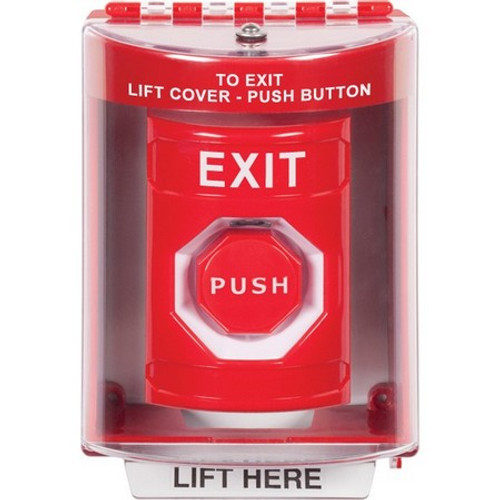SS2082XT-EN STI Red Indoor/Outdoor Surface w/ Horn Key-to-Reset (Illuminated) Stopper Station with EXIT Label English