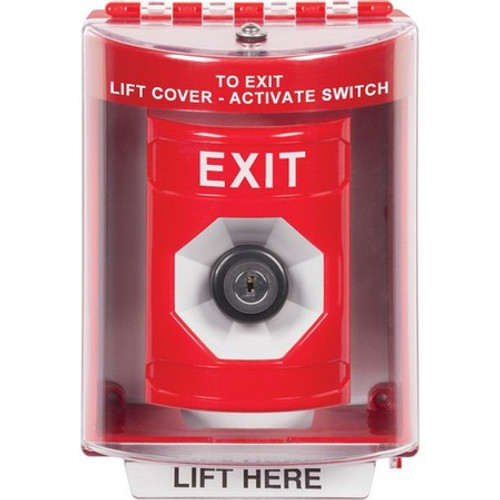 SS2083XT-EN STI Red Indoor/Outdoor Surface w/ Horn Key-to-Activate Stopper Station with EXIT Label English