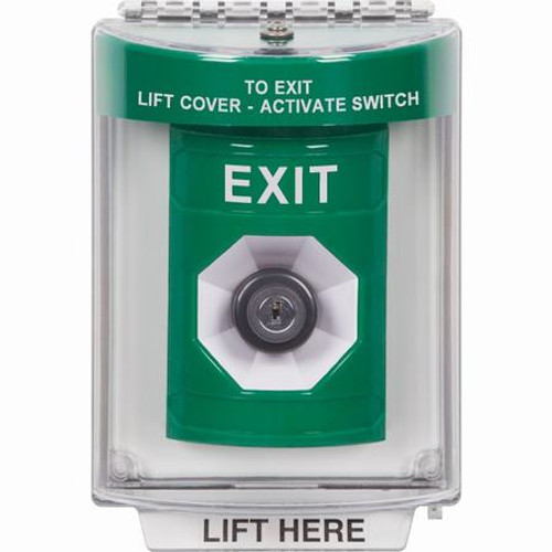 SS2133XT-EN STI Green Indoor/Outdoor Flush Key-to-Activate Stopper Station with EXIT Label English