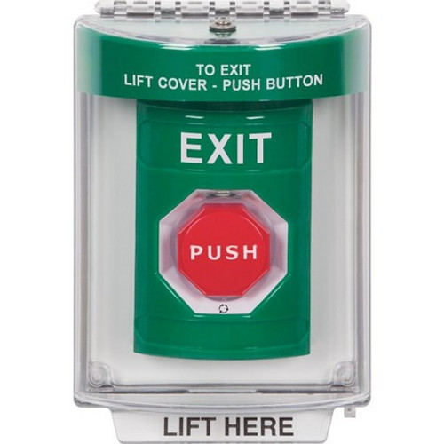 SS2139XT-EN STI Green Indoor/Outdoor Flush Turn-to-Reset (Illuminated) Stopper Station with EXIT Label English