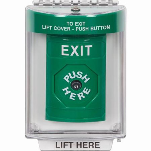 SS2140XT-EN STI Green Indoor/Outdoor Flush w/ Horn Key-to-Reset Stopper Station with EXIT Label English