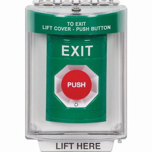 SS2141XT-EN STI Green Indoor/Outdoor Flush w/ Horn Turn-to-Reset Stopper Station with EXIT Label English