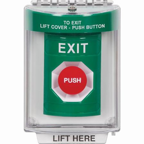SS2144XT-EN STI Green Indoor/Outdoor Flush w/ Horn Momentary Stopper Station with EXIT Label English