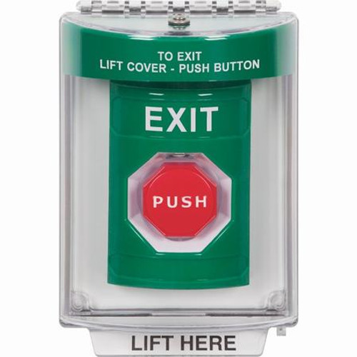 SS2148XT-EN STI Green Indoor/Outdoor Flush w/ Horn Pneumatic (Illuminated) Stopper Station with EXIT Label English