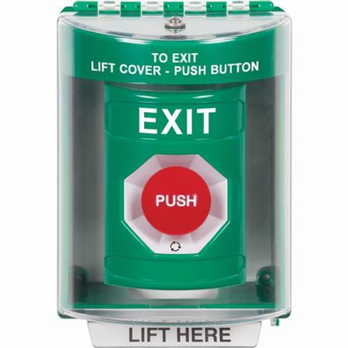 SS2181XT-EN STI Green Indoor/Outdoor Surface w/ Horn Turn-to-Reset Stopper Station with EXIT Label English