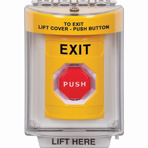 SS2238XT-EN STI Yellow Indoor/Outdoor Flush Pneumatic (Illuminated) Stopper Station with EXIT Label English