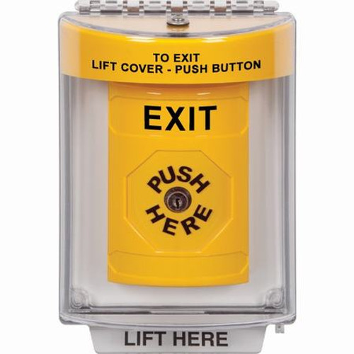 SS2240XT-EN STI Yellow Indoor/Outdoor Flush w/ Horn Key-to-Reset Stopper Station with EXIT Label English