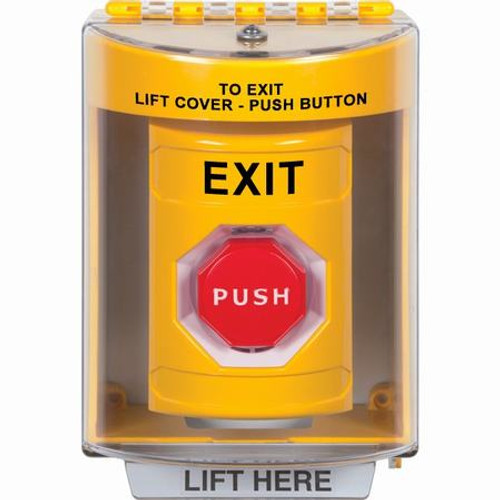 SS2278XT-EN STI Yellow Indoor/Outdoor Surface Pneumatic (Illuminated) Stopper Station with EXIT Label English