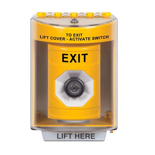 SS2283XT-EN STI Yellow Indoor/Outdoor Surface w/ Horn Key-to-Activate Stopper Station with EXIT Label English