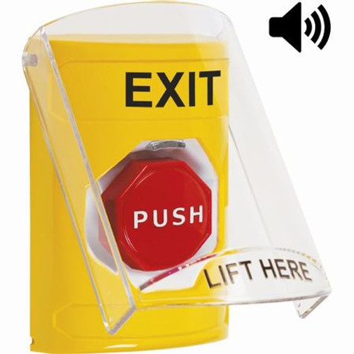 SS22A5XT-EN STI Yellow Indoor Only Flush or Surface w/ Horn Momentary (Illuminated) Stopper Station with EXIT Label English