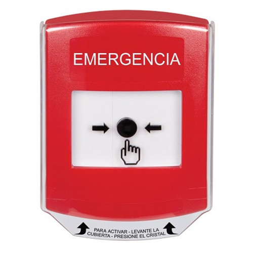 GLR0A1EM-ES STI Red Indoor Only Shield w/ Sound Key-to-Reset Push Button with EMERGENCY Label Spanish