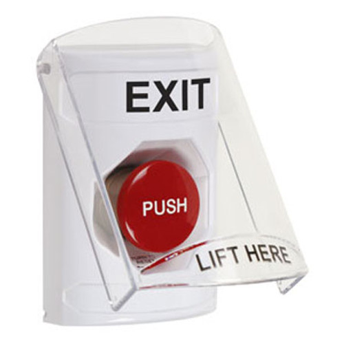 SS2321XT-EN STI White Indoor Only Flush or Surface Turn-to-Reset Stopper Station with EXIT Label English
