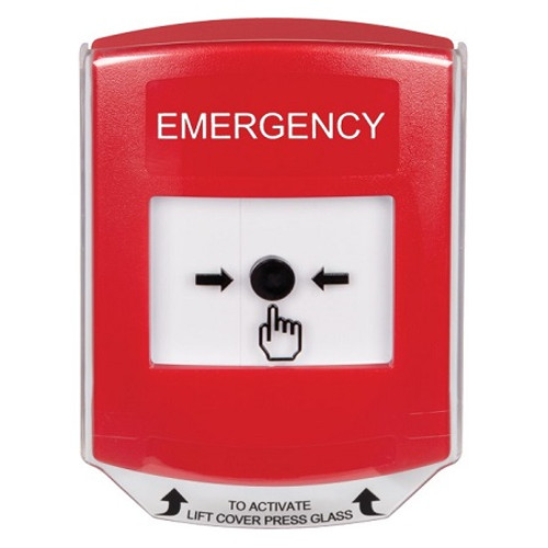GLR021EM-EN STI Red Indoor Only Shield Key-to-Reset Push Button with EMERGENCY Label English