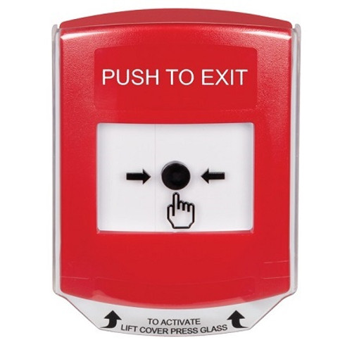 GLR021PX-EN STI Red Indoor Only Shield Key-to-Reset Push Button with PUSH TO EXIT Label English