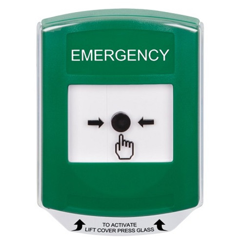 GLR121EM-EN STI Green Indoor Only Shield Key-to-Reset Push Button with EMERGENCY Label English