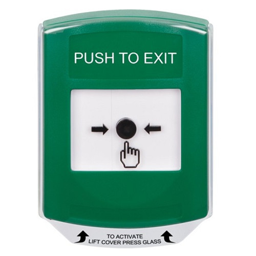 GLR121PX-EN STI Green Indoor Only Shield Key-to-Reset Push Button with PUSH TO EXIT Label English