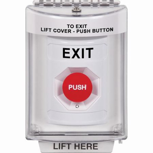 SS2331XT-EN STI White Indoor/Outdoor Flush Turn-to-Reset Stopper Station with EXIT Label English