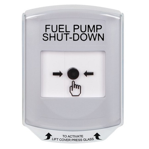 GLR321PS-EN STI White Indoor Only Shield Key-to-Reset Push Button with FUEL PUMP SHUT-DOWN Label English