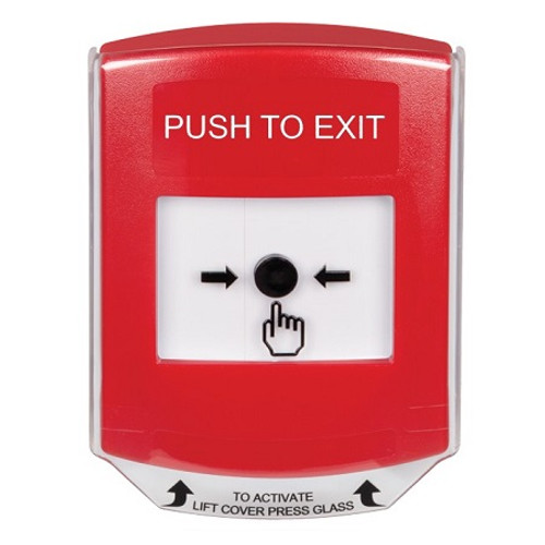 GLR0A1PX-EN STI Red Indoor Only Shield w/ Sound Key-to-Reset Push Button with PUSH TO EXIT Label English