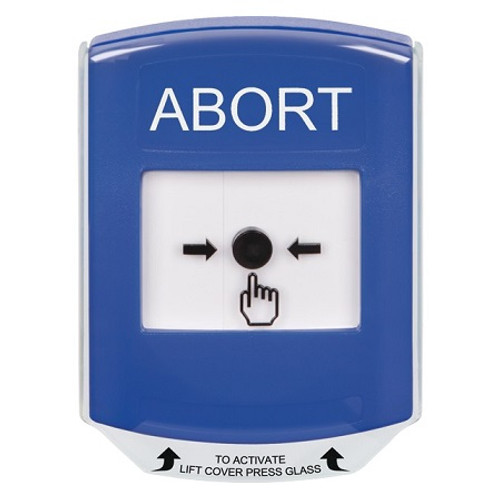 GLR421AB-EN STI Blue Indoor Only Shield Key-to-Reset Push Button with ABORT Label English