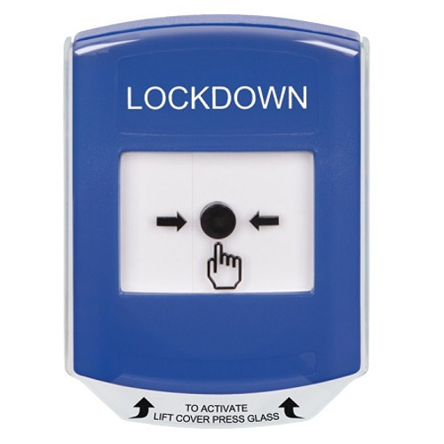 GLR421LD-EN STI Blue Indoor Only Shield Key-to-Reset Push Button with LOCKDOWN Label English