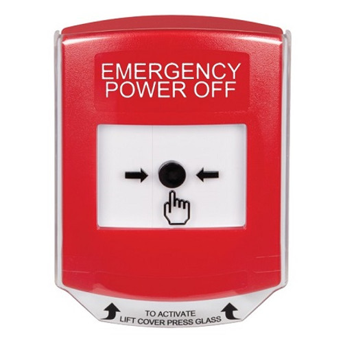 GLR0A1PO-EN STI Red Indoor Only Shield w/ Sound Key-to-Reset Push Button with EMERGENCY POWER OFF Label English