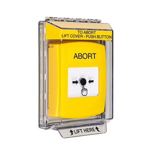 GLR231AB-EN STI Yellow Indoor/Outdoor Low Profile Flush Mount Key-to-Reset Push Button with ABORT Label English