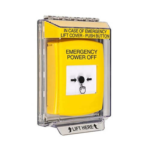 GLR231PO-EN STI Yellow Indoor/Outdoor Low Profile Flush Mount Key-to-Reset Push Button with EMERGENCY POWER OFF Label English