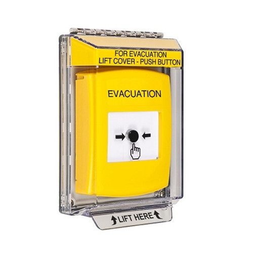 GLR231EV-EN STI Yellow Indoor/Outdoor Low Profile Flush Mount Key-to-Reset Push Button with EVACUATION Label English