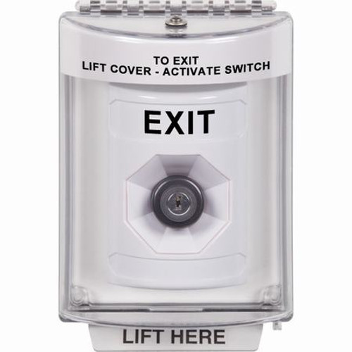 SS2343XT-EN STI White Indoor/Outdoor Flush w/ Horn Key-to-Activate Stopper Station with EXIT Label English
