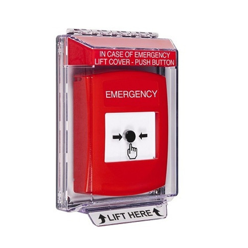GLR031EM-EN STI Red Indoor/Outdoor Low Profile Flush Mount Key-to-Reset Push Button with EMERGENCY Label English