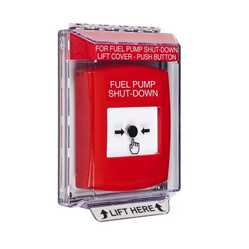 GLR031PS-EN STI Red Indoor/Outdoor Low Profile Flush Mount Key-to-Reset Push Button with FUEL PUMP SHUT-DOWN Label English