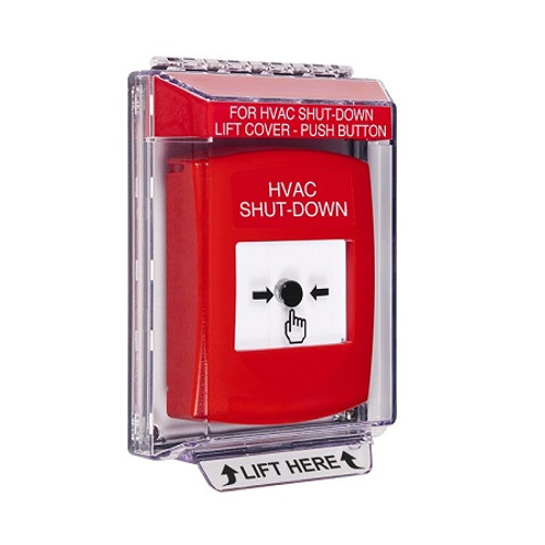 GLR031HV-EN STI Red Indoor/Outdoor Low Profile Flush Mount Key-to-Reset Push Button with HVAC SHUT-DOWN Label English