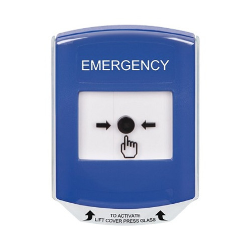 GLR4A1EM-EN STI Blue Indoor Only Shield w/ Sound Key-to-Reset Push Button with EMERGENCY Label English